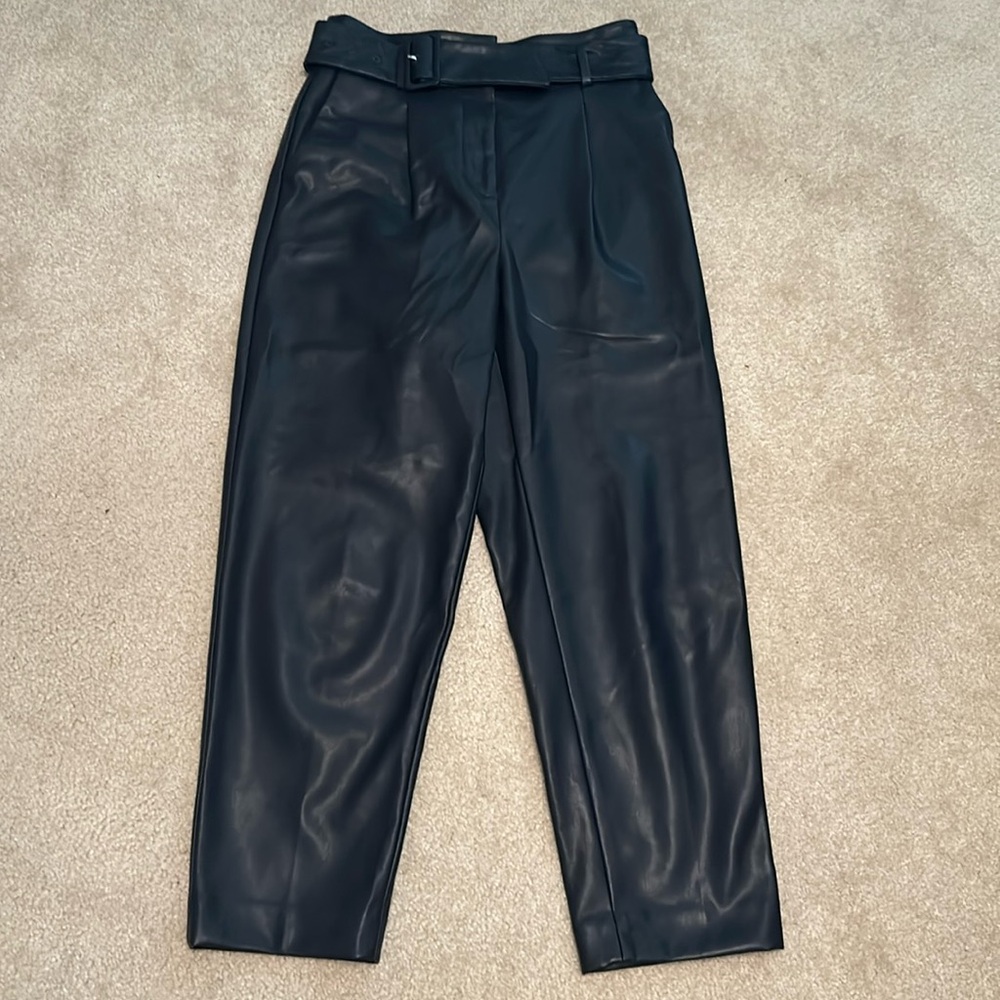 Ann Taylor Faux Leather Fleece line pants. Size 00P in Dark Blue